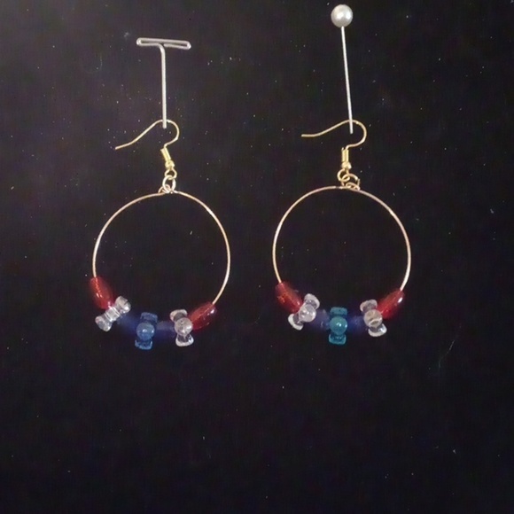 Hand Crafted Jewelry - ❤️ Handmade Hoop Red/White/Blue/Teal beaded Earrings